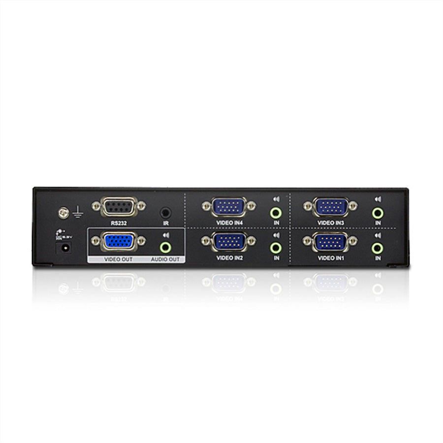 ATEN VS0401 – VGA-Video-Switch, 4× VGA Eingang / 1× VGA Ausgang, max. 1920 × 1440, 65 m, Stereo-Audio, RS-232, Schwarz