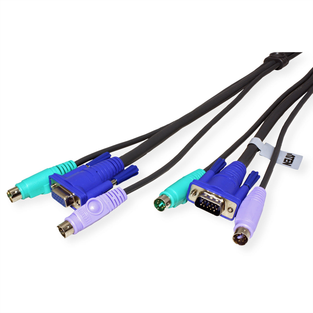 ATEN PS/2 KVM-Kabel – 4× 6-pol Mini-DIN (m) + 1× 15-pol HDB (m) zu 1× 15-pol HDB (w) – 10 m, Schwarz