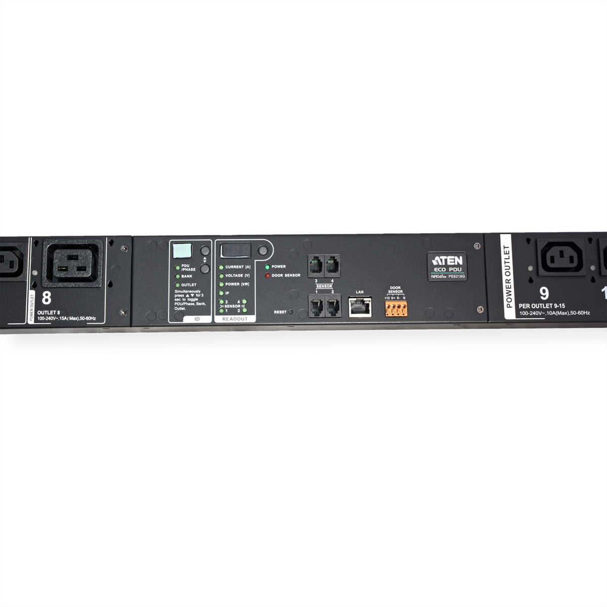 ATEN PE8216 – Rack-PDU gemessen, geschaltet, 14× IEC C13 + 2× IEC C19, 16 A, Stecker IEC C20, 0U vertikal, 3,6 kW