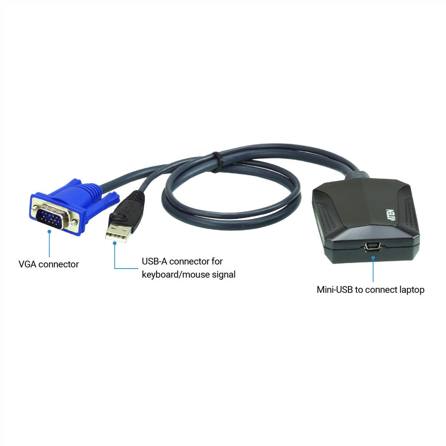 ATEN CV211 Laptop USB Konsolen-Adapter – 1920 × 1200 @ 60 Hz, USB 2.0, virtuelle Medien – für Server – Schwarz