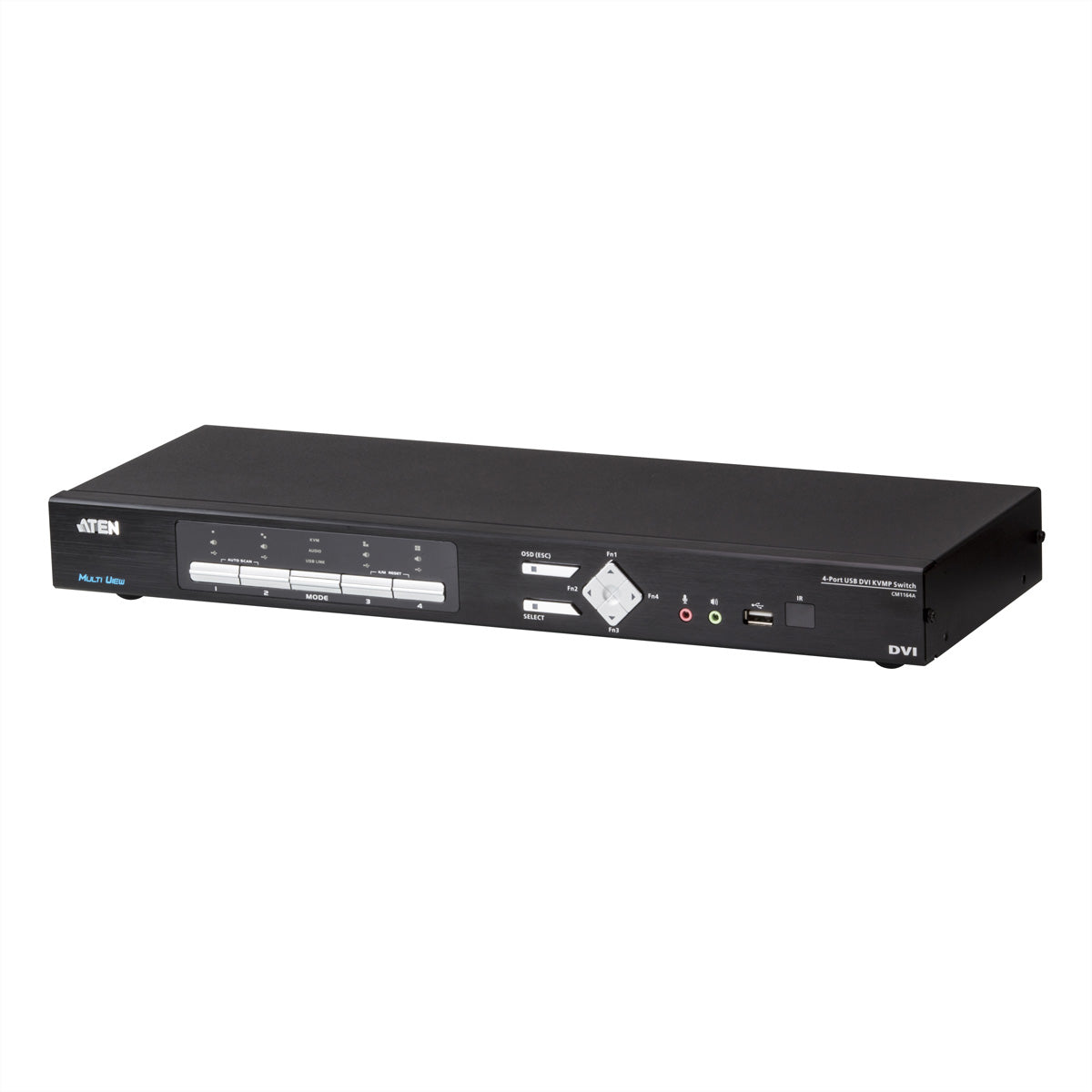 ATEN CM1164A – 4-Port DVI-D KVM-Switch, Quad-View – 1920 × 1200/60 Hz, USB 2.0-Hub, Audio, Rack 1U