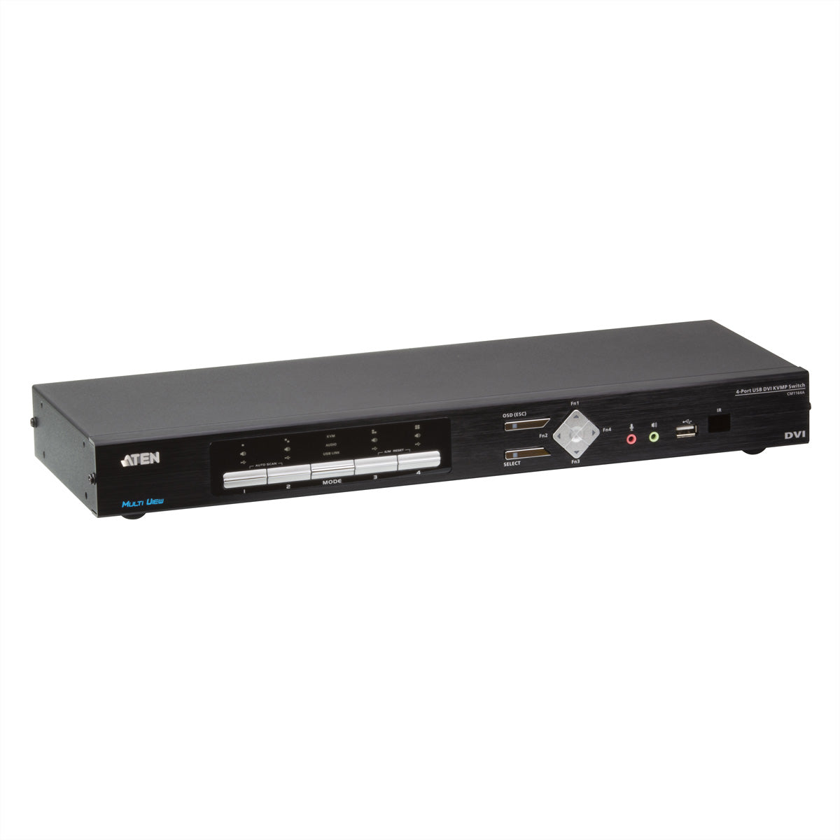 ATEN CM1164A – 4-Port DVI-D KVM-Switch, Quad-View – 1920 × 1200/60 Hz, USB 2.0-Hub, Audio, Rack 1U