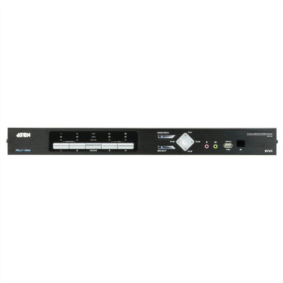 ATEN CM1164A – 4-Port DVI-D KVM-Switch, Quad-View – 1920 × 1200/60 Hz, USB 2.0-Hub, Audio, Rack 1U