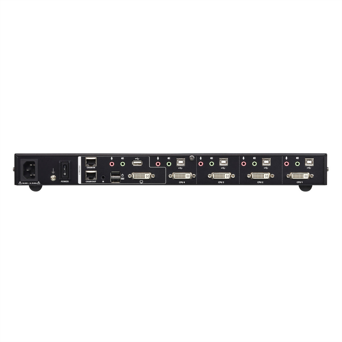 ATEN CM1164A – 4-Port DVI-D KVM-Switch, Quad-View – 1920 × 1200/60 Hz, USB 2.0-Hub, Audio, Rack 1U
