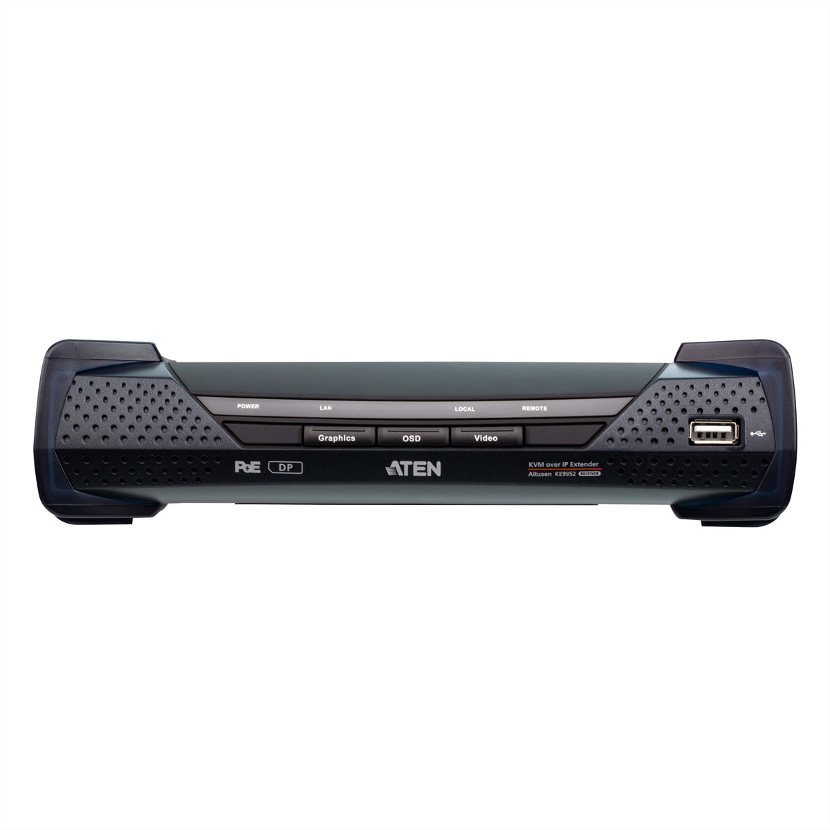 ATEN KE9952R – KVM-Extender (Empfänger, DisplayPort) – 4K (3840×2160 bei 30 Hz), PoE, rackfähig, schwarz