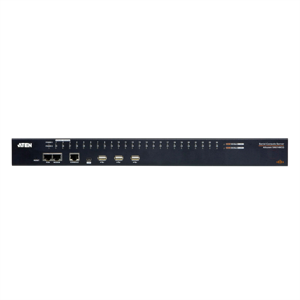 ATEN SN0148CO Serieller Konsolen-Server – 48 serielle Anschlüsse, 2× RJ-45 LAN, Web-Management, Dual-Strom/LAN