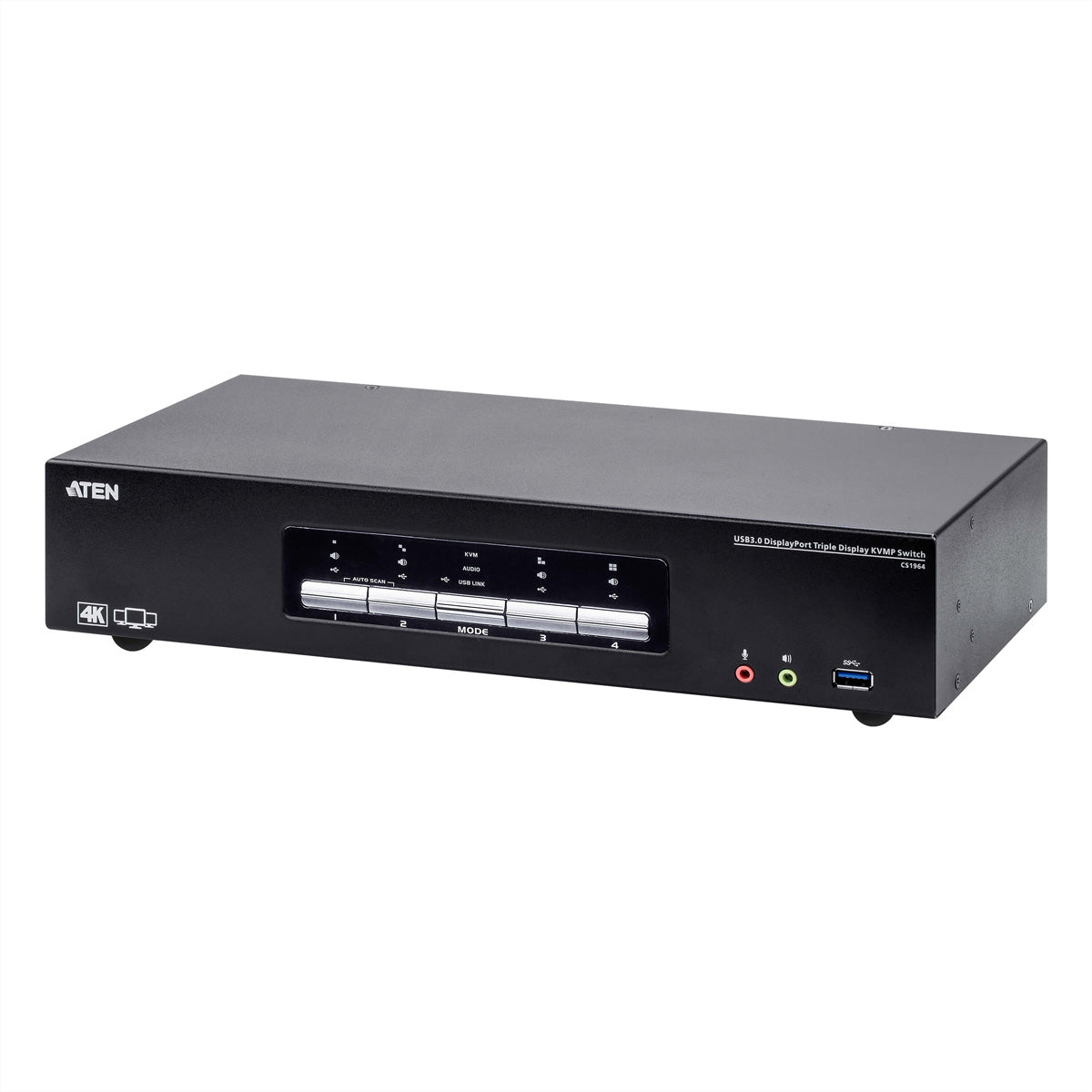 ATEN CS1964 – 4-Port DP KVM-Switch, Dreifach-Display – 4K/60 Hz, USB 3.0-Hub, Audio