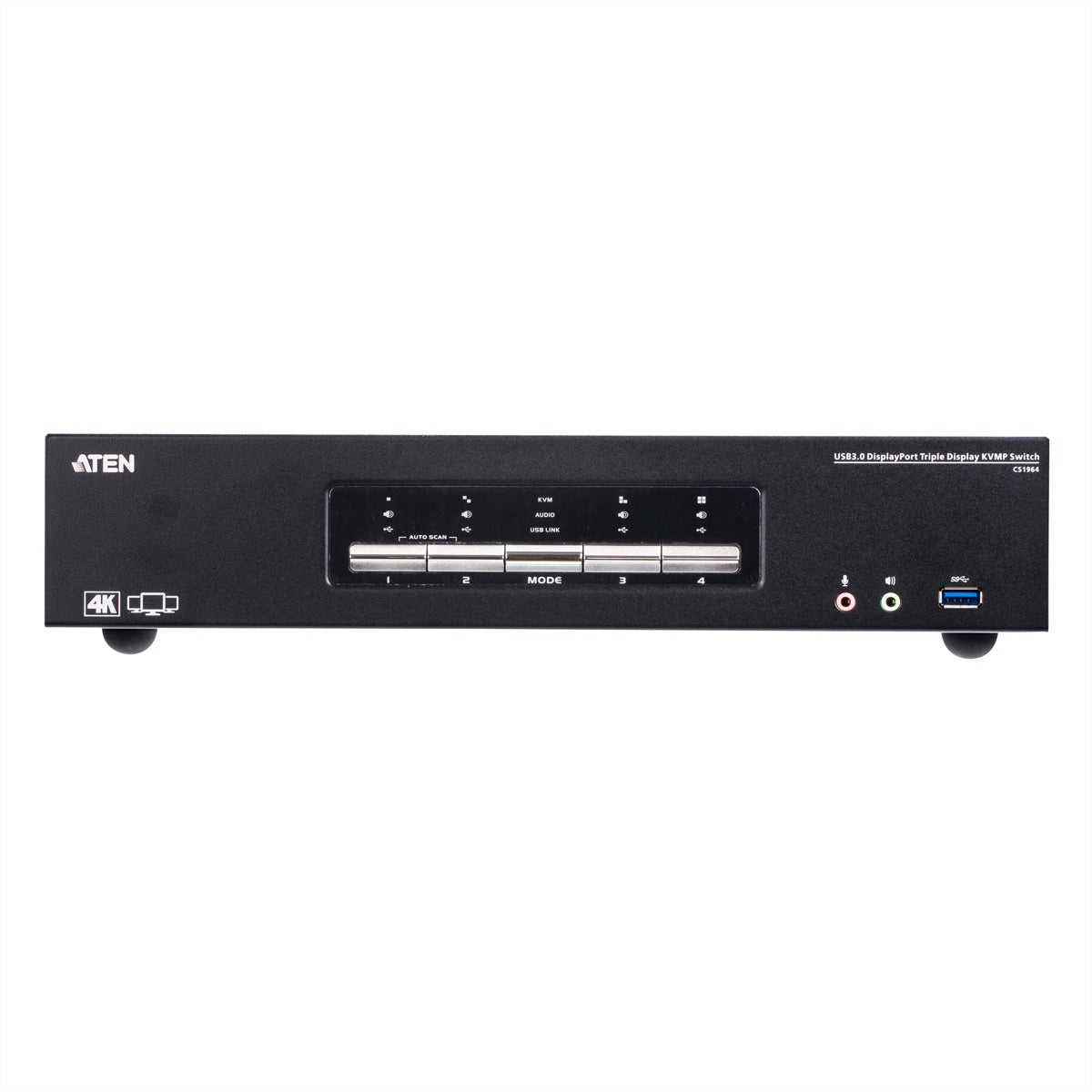 ATEN CS1964 – 4-Port DP KVM-Switch, Dreifach-Display – 4K/60 Hz, USB 3.0-Hub, Audio
