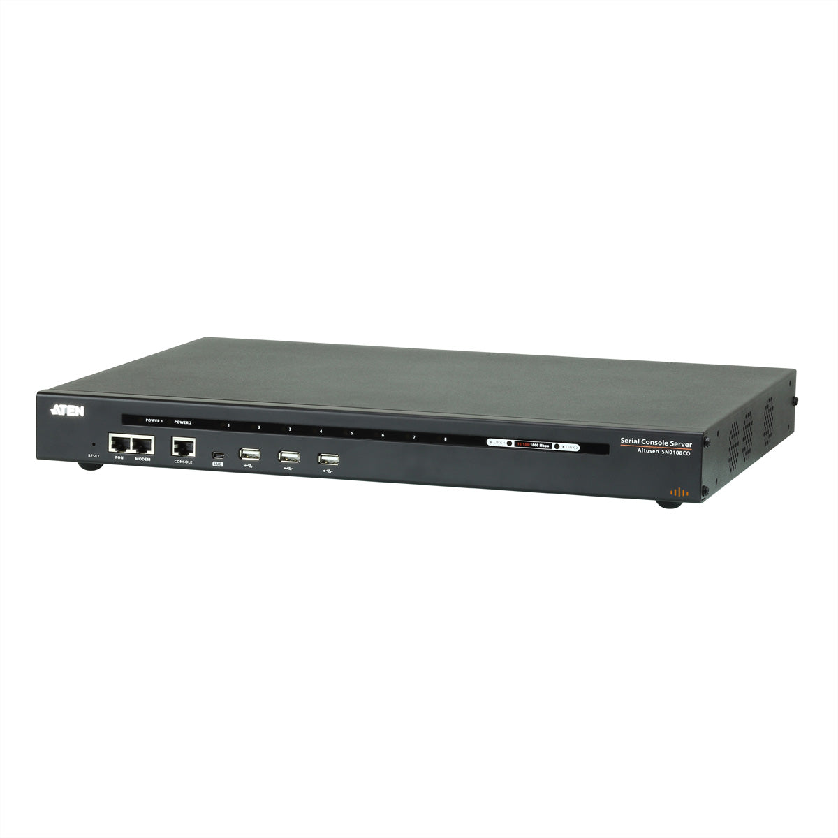 ATEN SN0108CO – Serieller Konsolenserver – 8×RJ45, 3×USB 2.0, Dual-LAN, Dual-Strom, für Cisco Switches, Schwarz