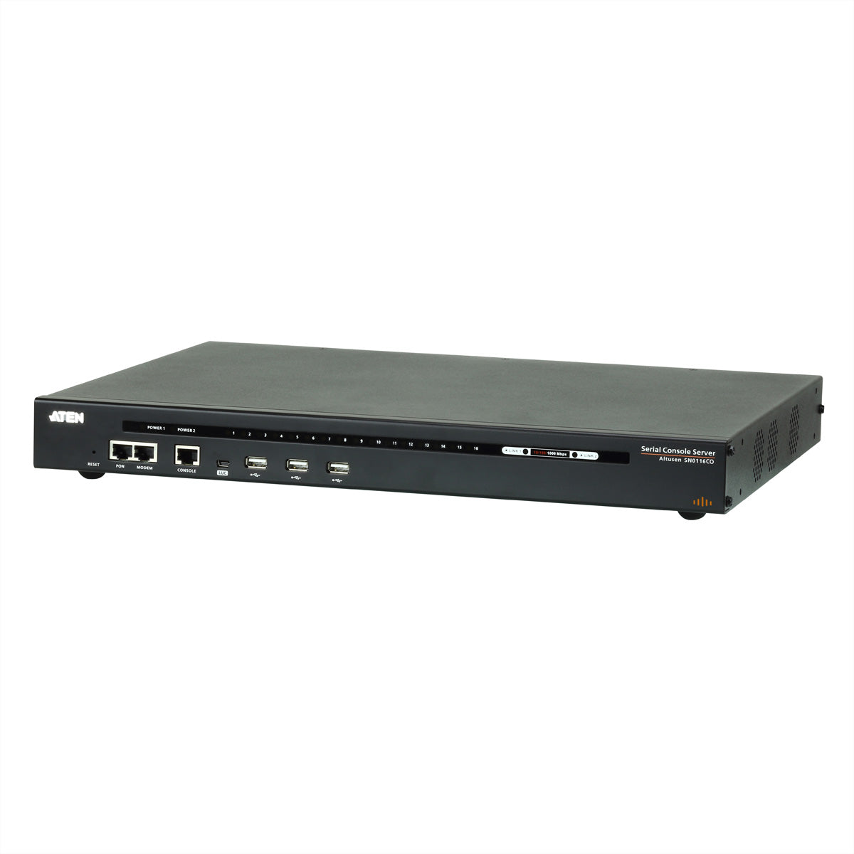 ATEN SN0116CO – Serieller Konsolenserver – 16×Seriell (RJ-45), 3×USB 2.0, Dual-LAN, Dual-Netzteil, Schwarz