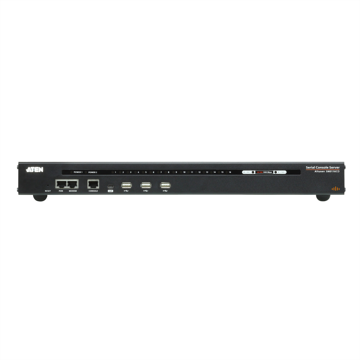 ATEN SN0116CO – Serieller Konsolenserver – 16×Seriell (RJ-45), 3×USB 2.0, Dual-LAN, Dual-Netzteil, Schwarz