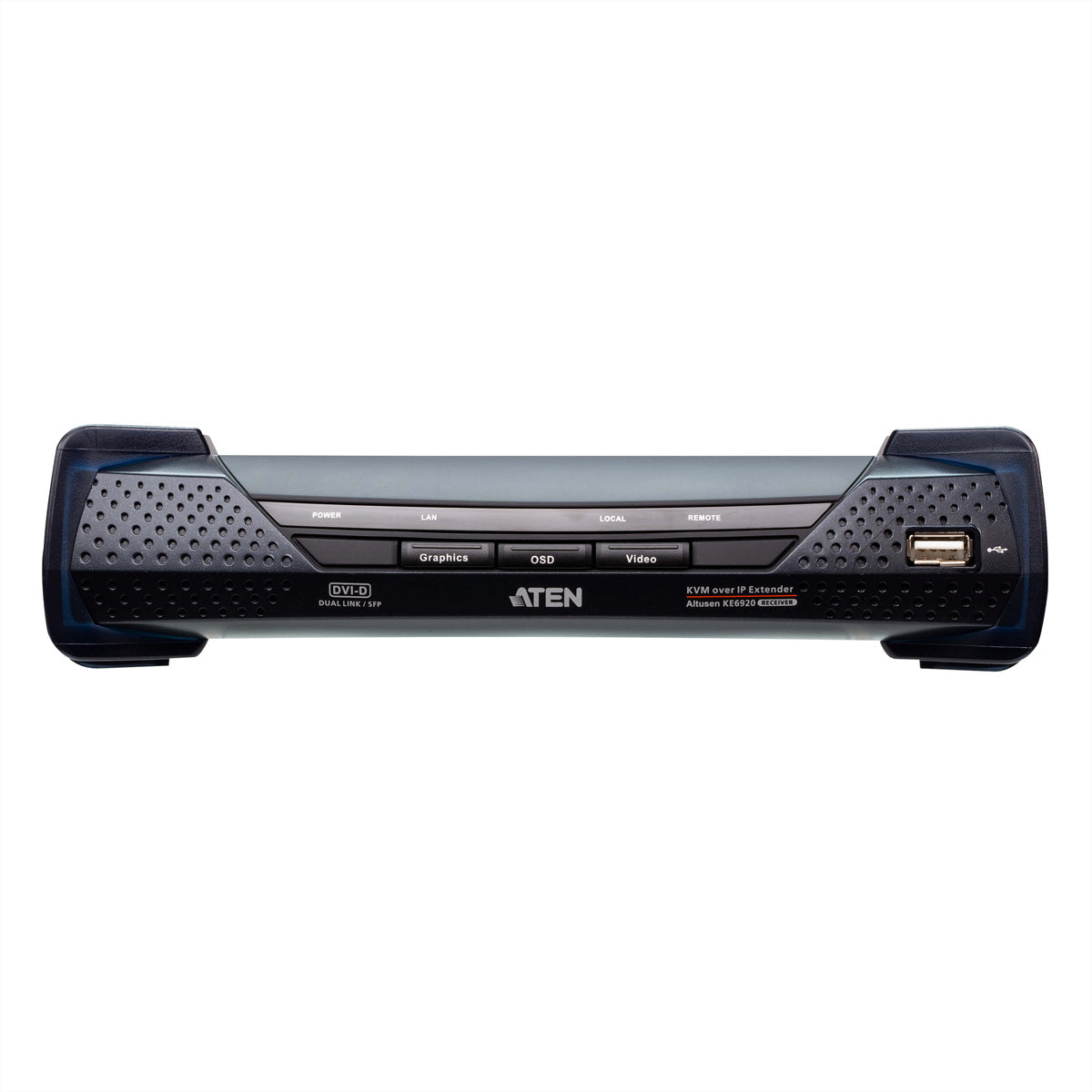 ATEN KE6920R – KVM over IP Empfänger, über IP/Glasfaser (SFP), 1× DVI-D, 4× USB-A, 1× RJ-45, 2× SFP, 2560×2048