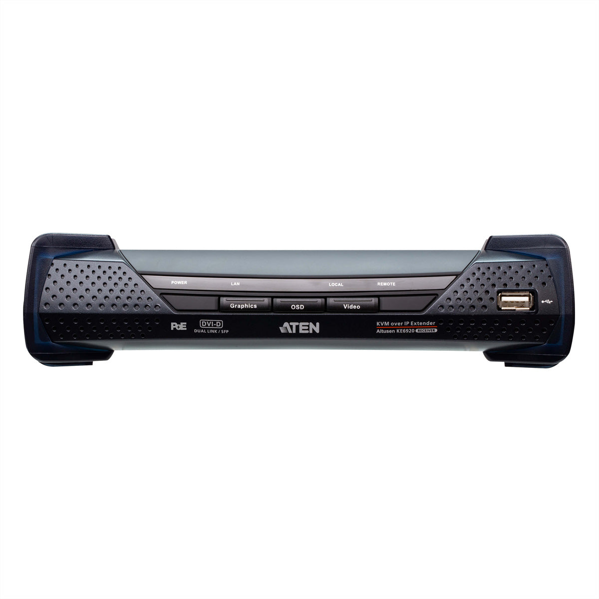 ATEN KE6922R – KVM-Empfänger – DVI-D Dual-Link, 2×SFP, PoE, 4×USB 2.0, 2560×2048, für KE6922T