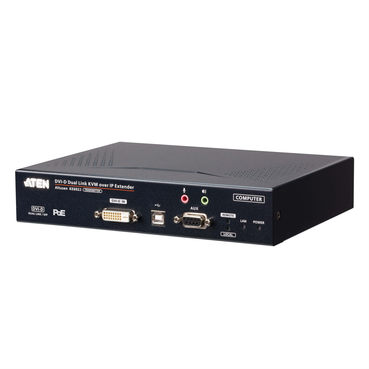 ATEN KE6922T – KVM Sender (TX) über IP/Glasfaser, DVI-D Dual-Link, 2560×2048@50 Hz, 10 km, PoE, Dual-SFP