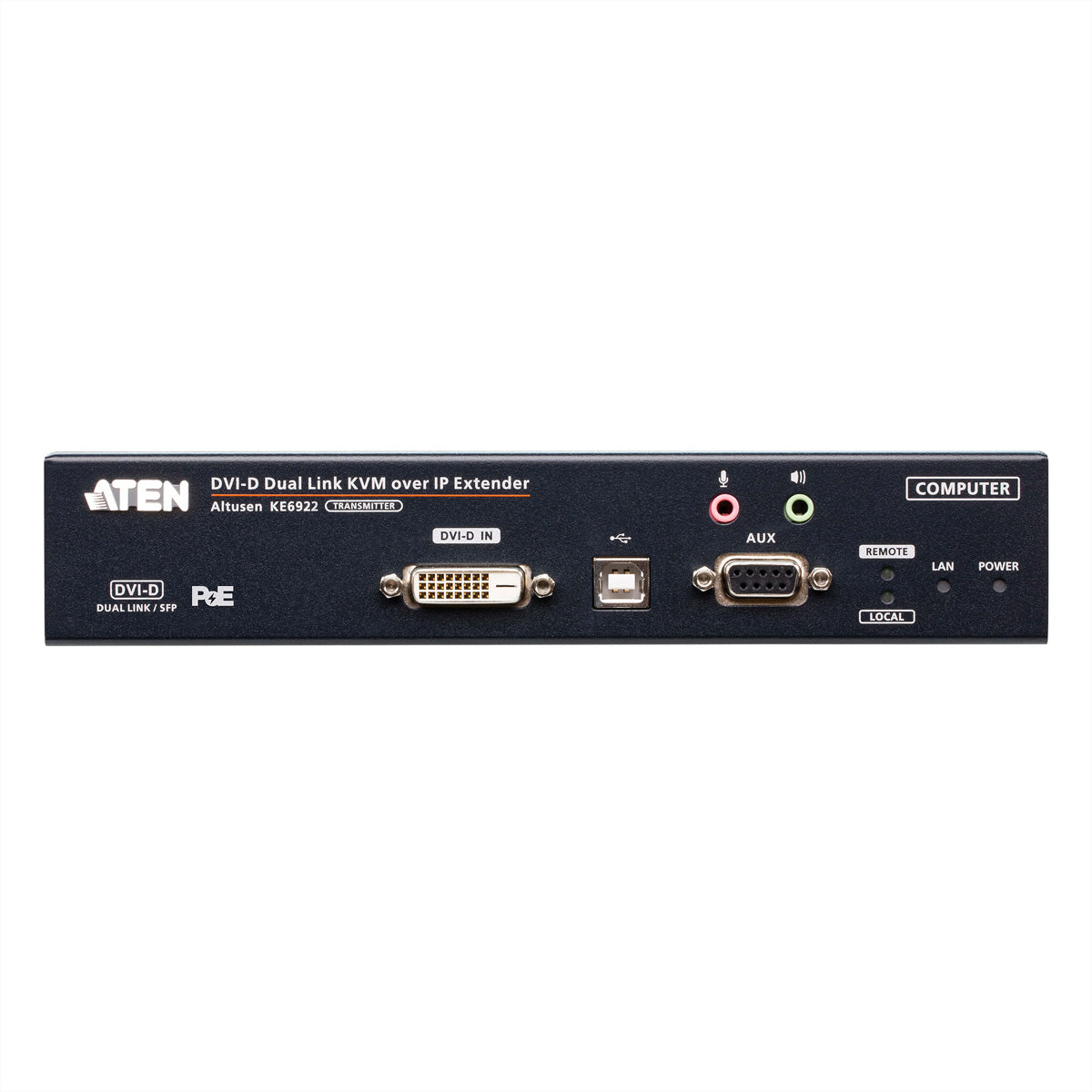 ATEN KE6922T – KVM Sender (TX) über IP/Glasfaser, DVI-D Dual-Link, 2560×2048@50 Hz, 10 km, PoE, Dual-SFP