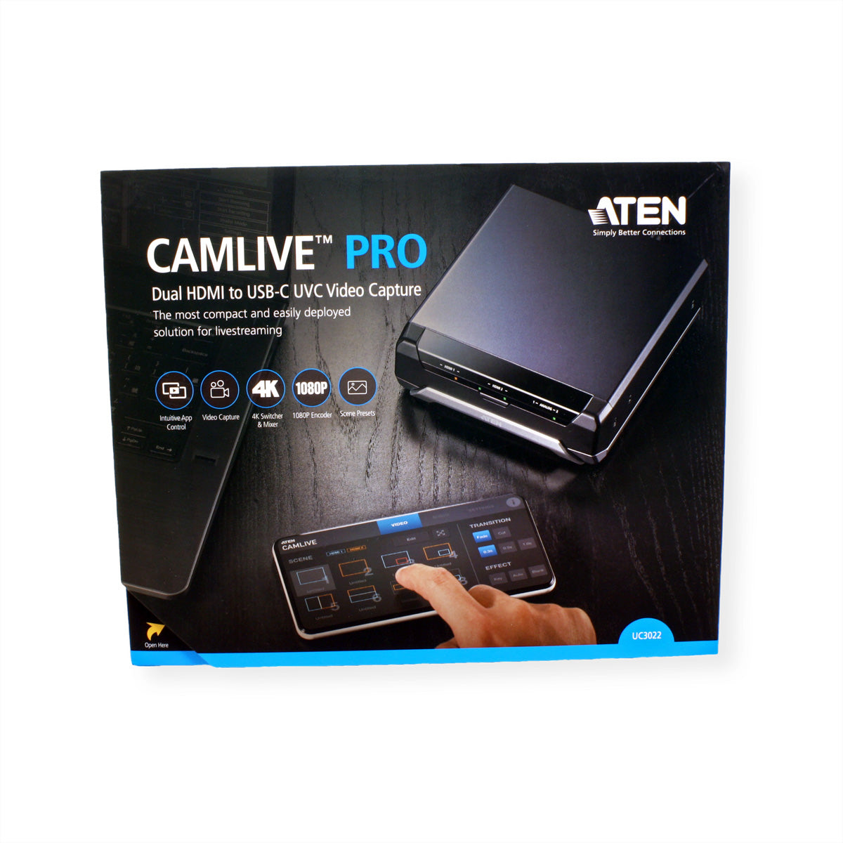 ATEN UC3022 CAMLIVE PRO – Capture-Adapter, 2× HDMI Ein/1× HDMI Aus, 4K@30 Hz, USB-C, für Windows/Mac/mobile
