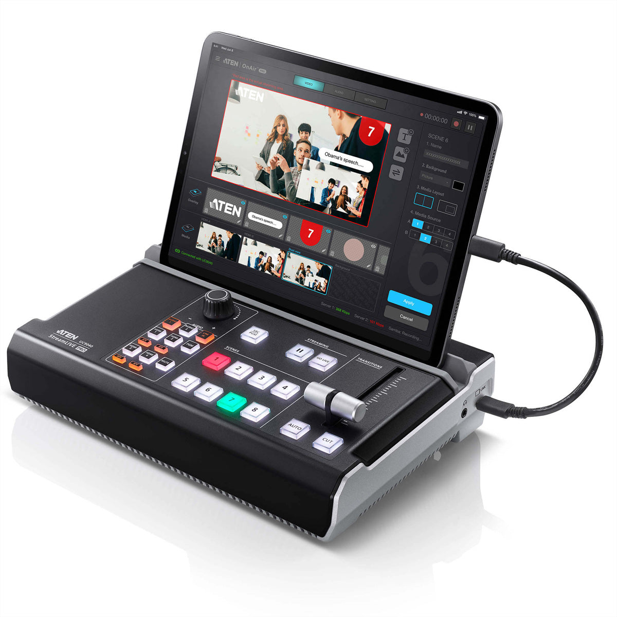 ATEN UC9040 – AV-Mischer, 4× HDMI-Eingänge, 2× HDMI-Ausgänge, 4K@60 Hz, Streaming & Aufnahme, für YouTube/Twitch