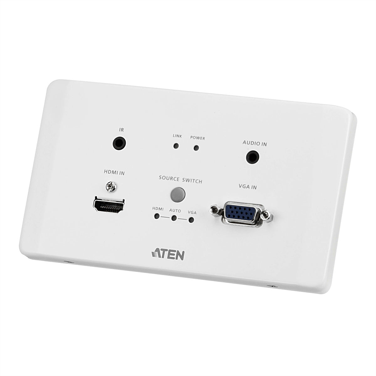 ATEN VE2812AEUT – HDBaseT Wandplatte (TX), 1× HDMI/1× VGA Eingang, 4K, 100 m, PoH/IR/RS-232, für VE2812R