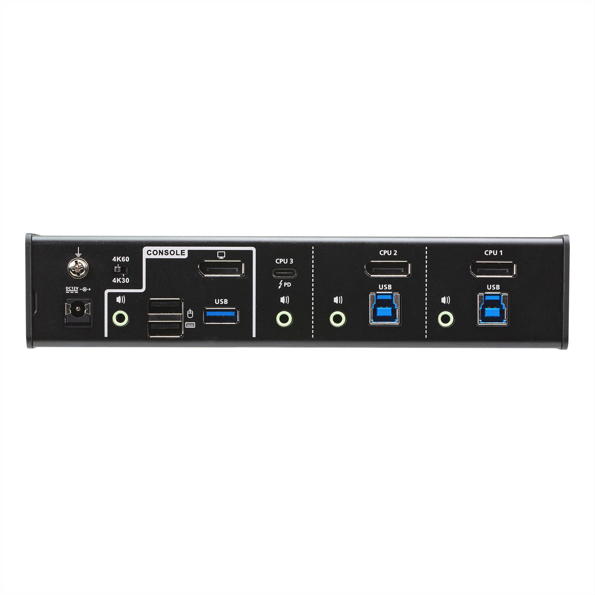 ATEN CS1953 – KVM-Switch – 3×Computer, 2×DP, 1×USB-C, 2×USB-A, 4K 60 Hz, PD 45 W, Schwarz