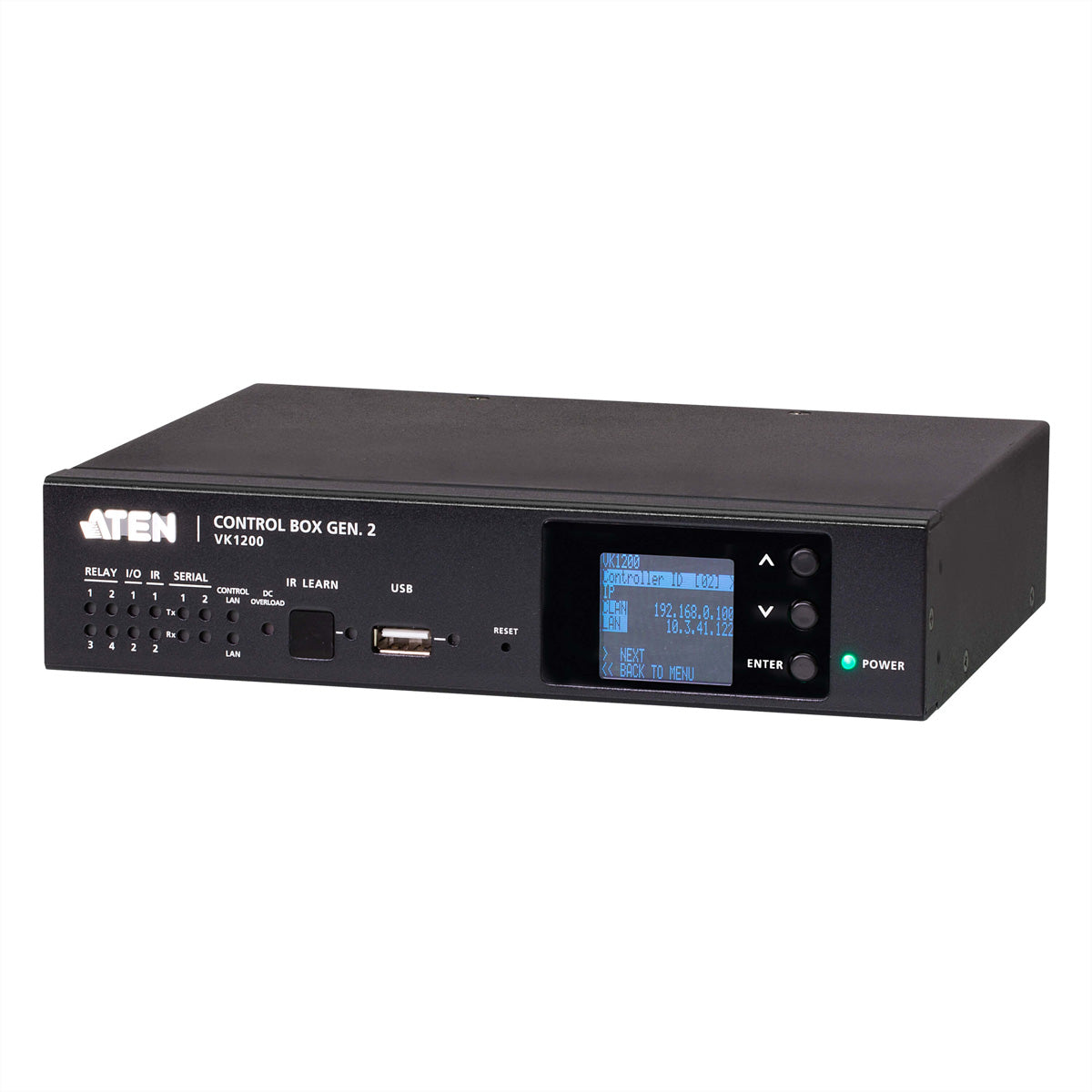 ATEN VK1200 – Kompakte Control Box (KVM over IP Switch), 2× LAN, 1× USB-A, Dual LAN, Quad-Core, ONVIF, Schwarz