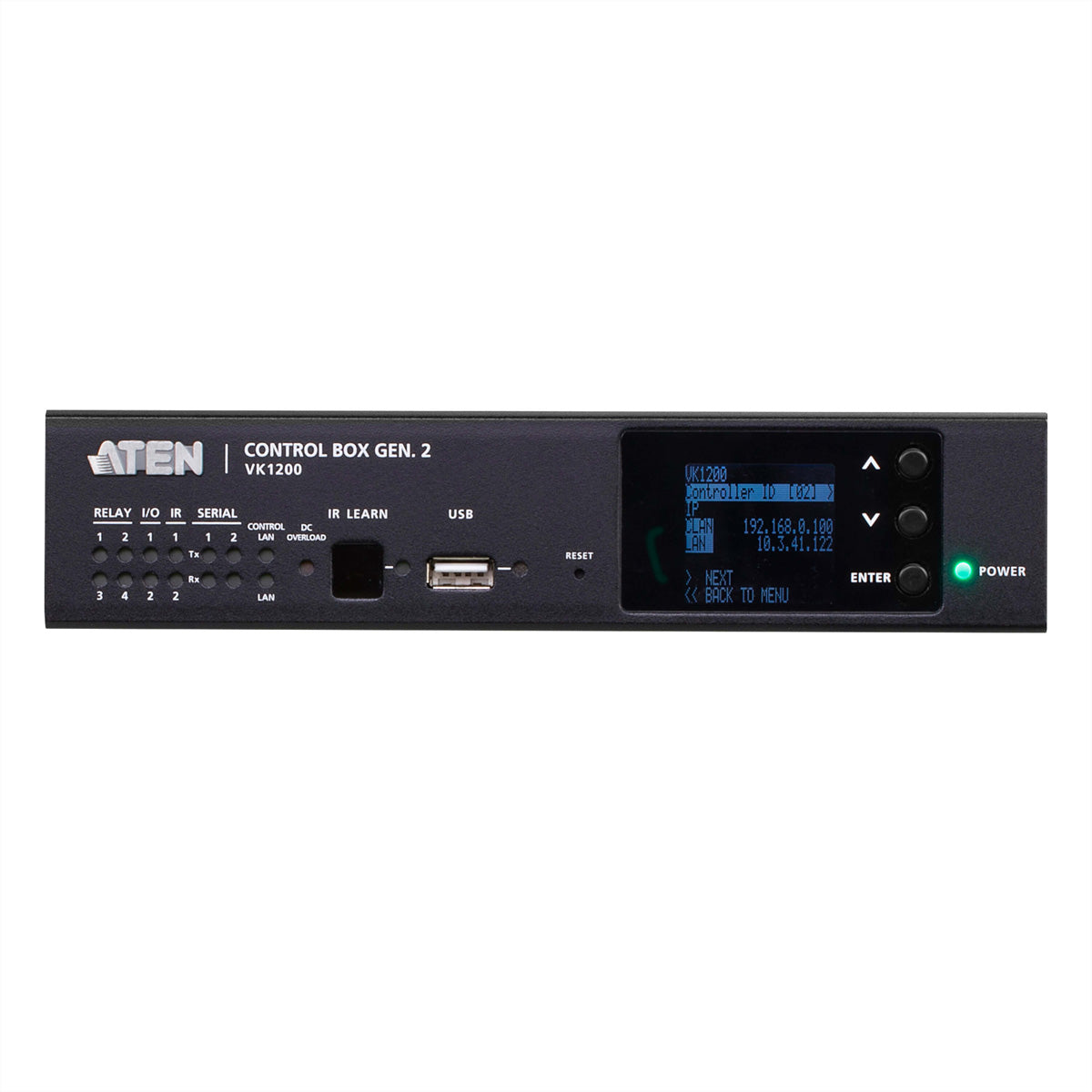 ATEN VK1200 – Kompakte Control Box (KVM over IP Switch), 2× LAN, 1× USB-A, Dual LAN, Quad-Core, ONVIF, Schwarz