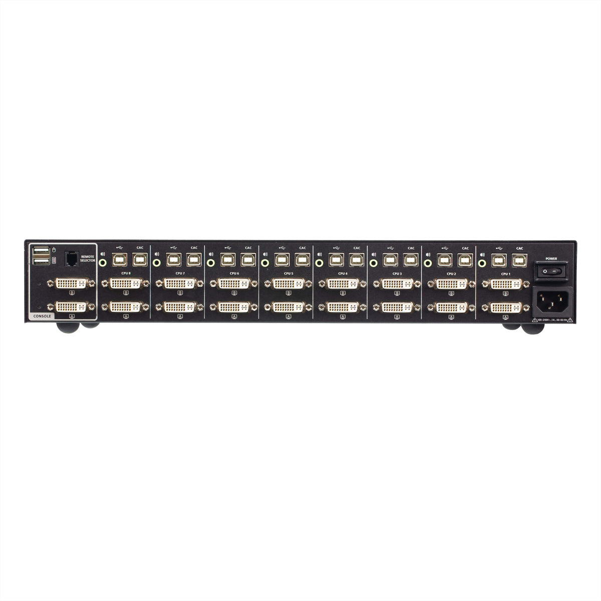 ATEN CS1148D4C – KVM-Switch – 8×DVI-I 4K (3840×2160, 30 Hz), USB, CAC-Reader, 19" Rack, Schwarz