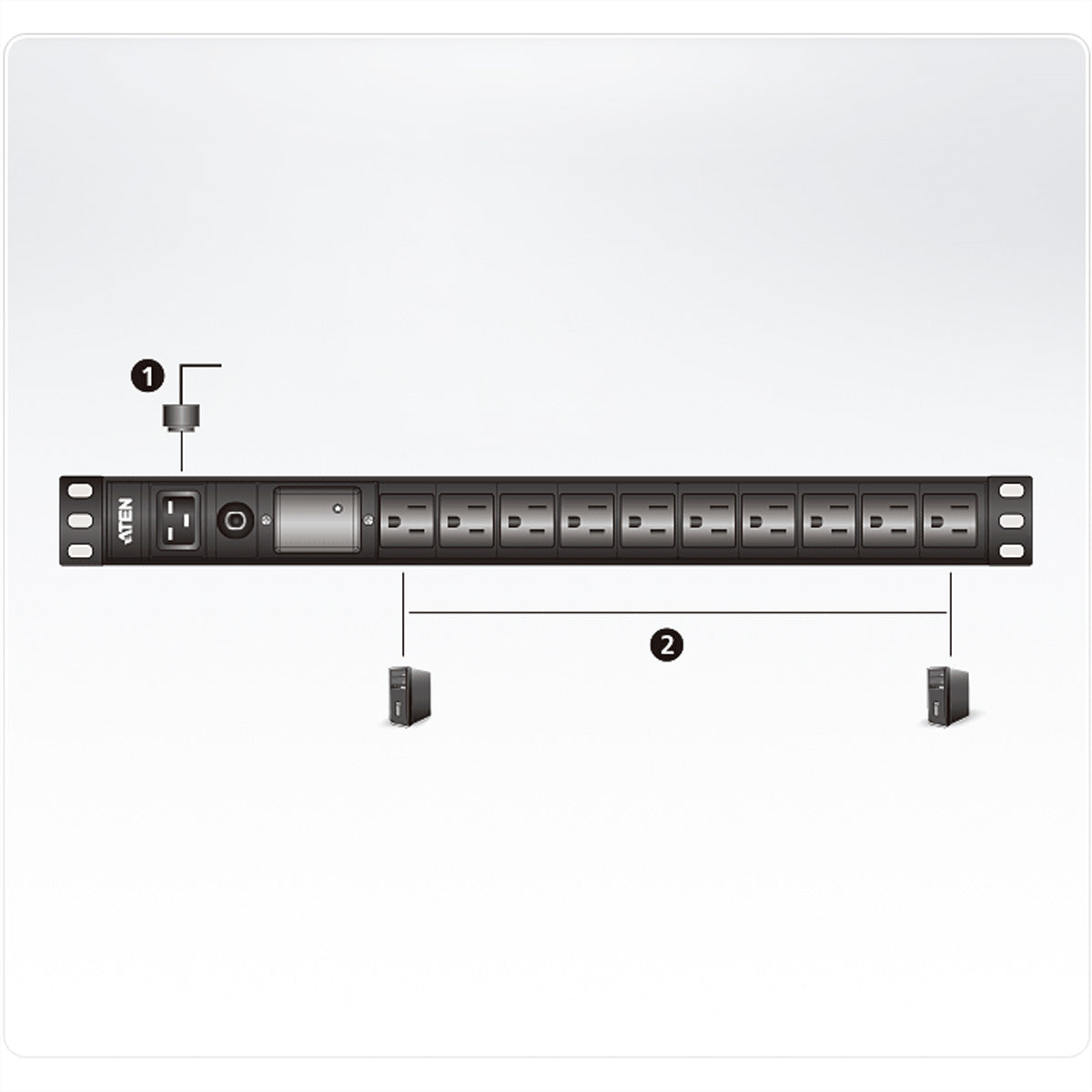 ATEN Rack-PDU – Standard, Überspannungsschutz, Rack 1U, 16 A 100–240 V, 8×C13 + 1×C19, C20, 3 m