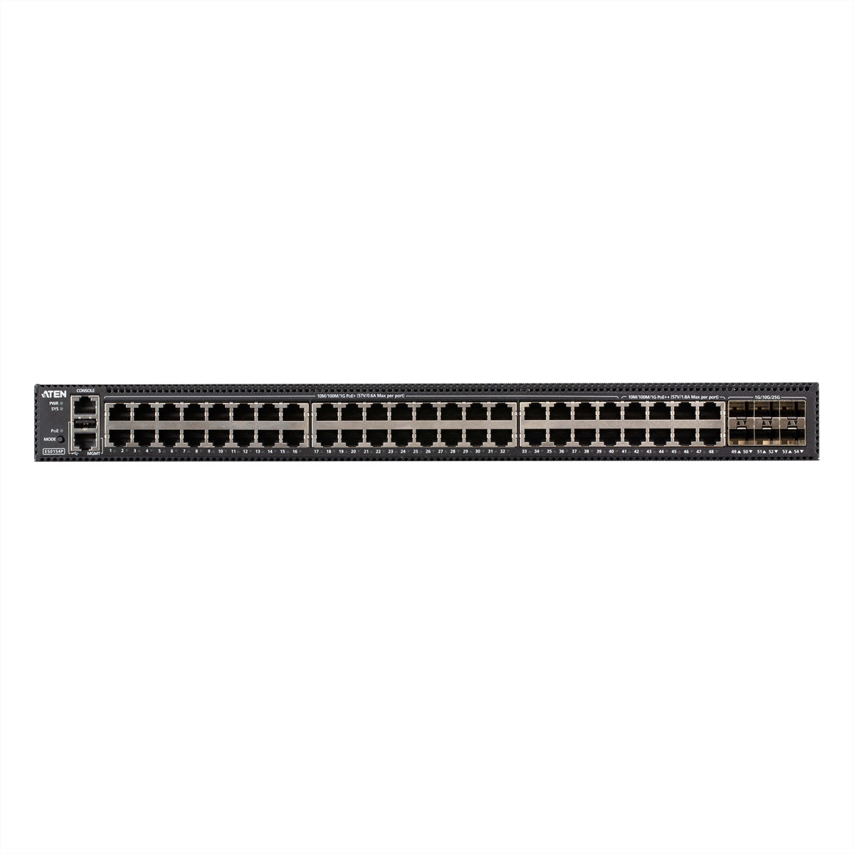 ATEN ES0154P – Managed Switch – 48×GbE, 6×SFP28, L2+, PoE++ 740 W, 19" Rack