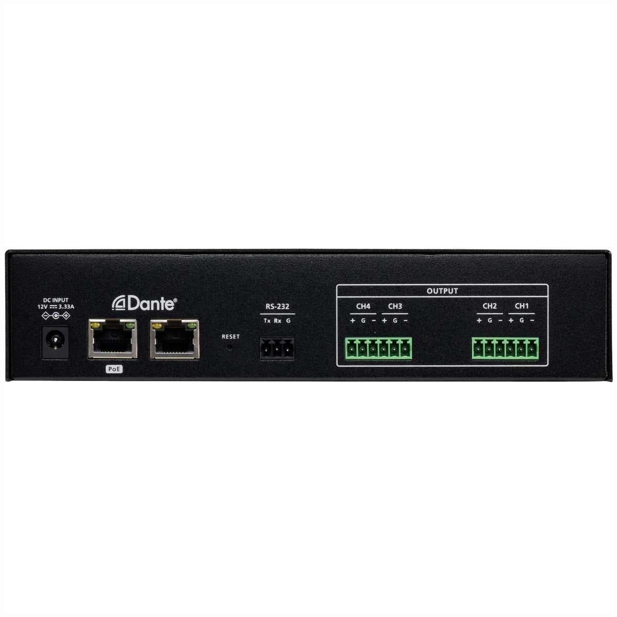 ATEN AD004E – Audio-Konverter – Dante-Eingang zu 4-Kanal Line-Ausgang – 24-Bit, 44,1/48/88,2/96 kHz – Schwarz