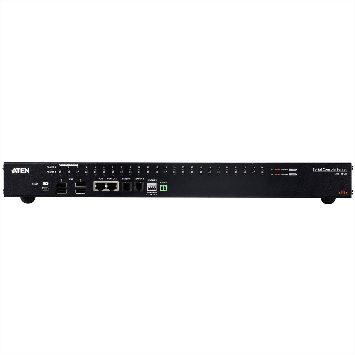 ATEN SN1148CO Serieller Konsolenserver – 48× serielle Ports, 2× SFP, 4× USB 2.0, Dual Power – Schwarz