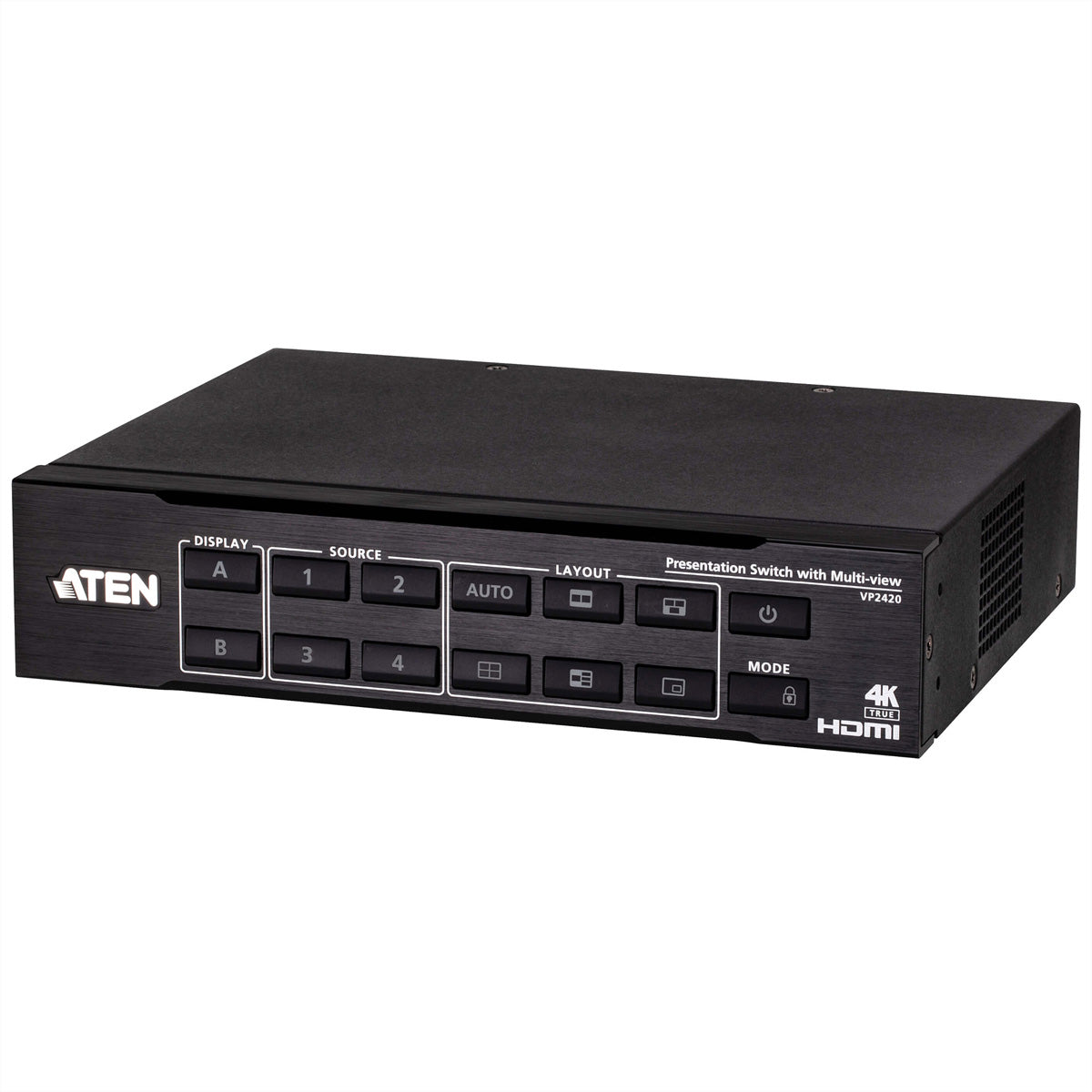 ATEN VP2420 – 4×2 HDMI-Matrix, 4K60, Fronttasten, RS-232, IR-Fernbedienung