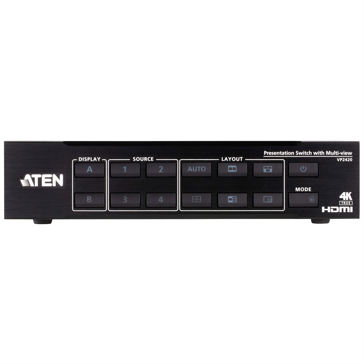 ATEN VP2420 – 4×2 HDMI-Matrix, 4K60, Fronttasten, RS-232, IR-Fernbedienung