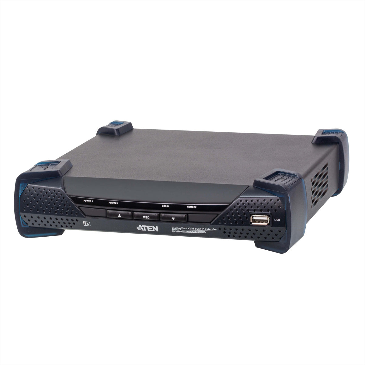ATEN KX9980R KVM-Receiver (DisplayPort, Dual Display) – 5K (5120 × 2880) @ 30 Hz, 1× RJ-45, 5× USB-A, Schwarz