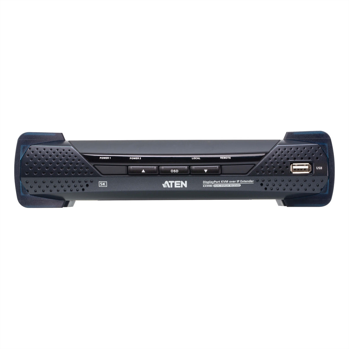 ATEN KX9980R KVM-Receiver (DisplayPort, Dual Display) – 5K (5120 × 2880) @ 30 Hz, 1× RJ-45, 5× USB-A, Schwarz