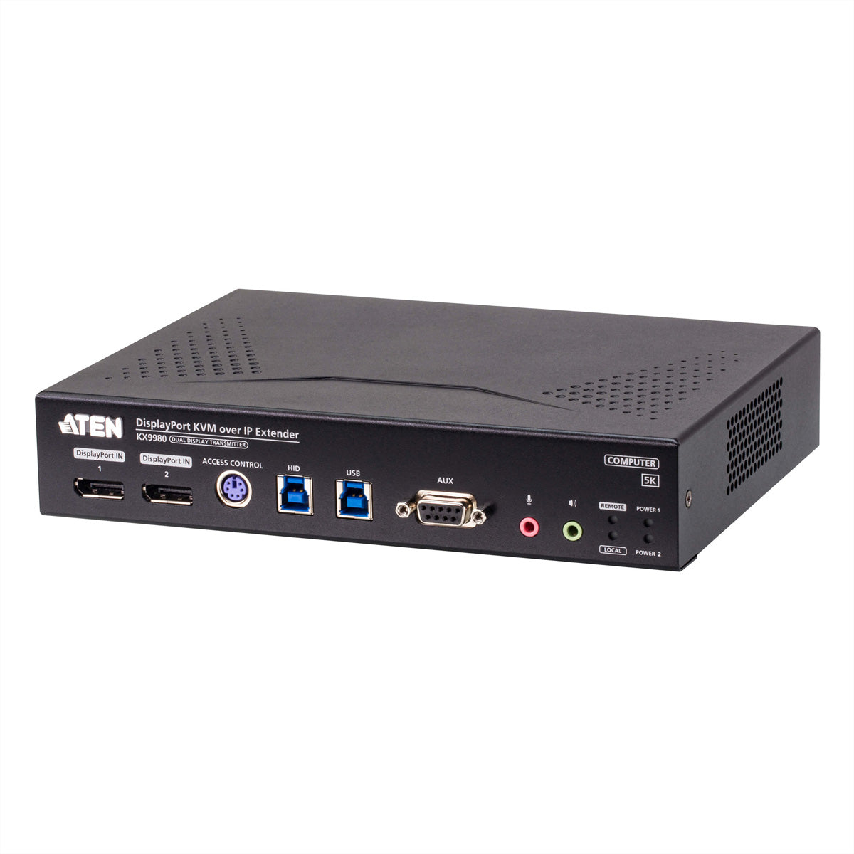 ATEN KX9980T – KVM-over-IP-Sender, über IP, 2× DisplayPort, 5K@30 Hz, 10 km (mit SFP+), HDR, USB-KVM, Schwarz