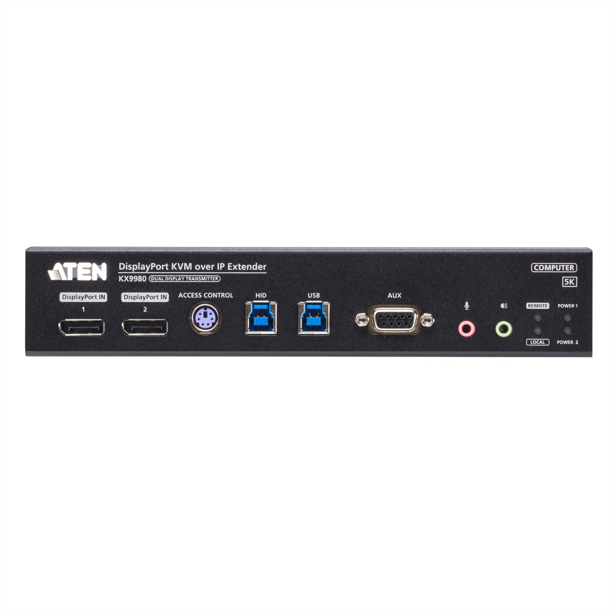 ATEN KX9980T – KVM-over-IP-Sender, über IP, 2× DisplayPort, 5K@30 Hz, 10 km (mit SFP+), HDR, USB-KVM, Schwarz