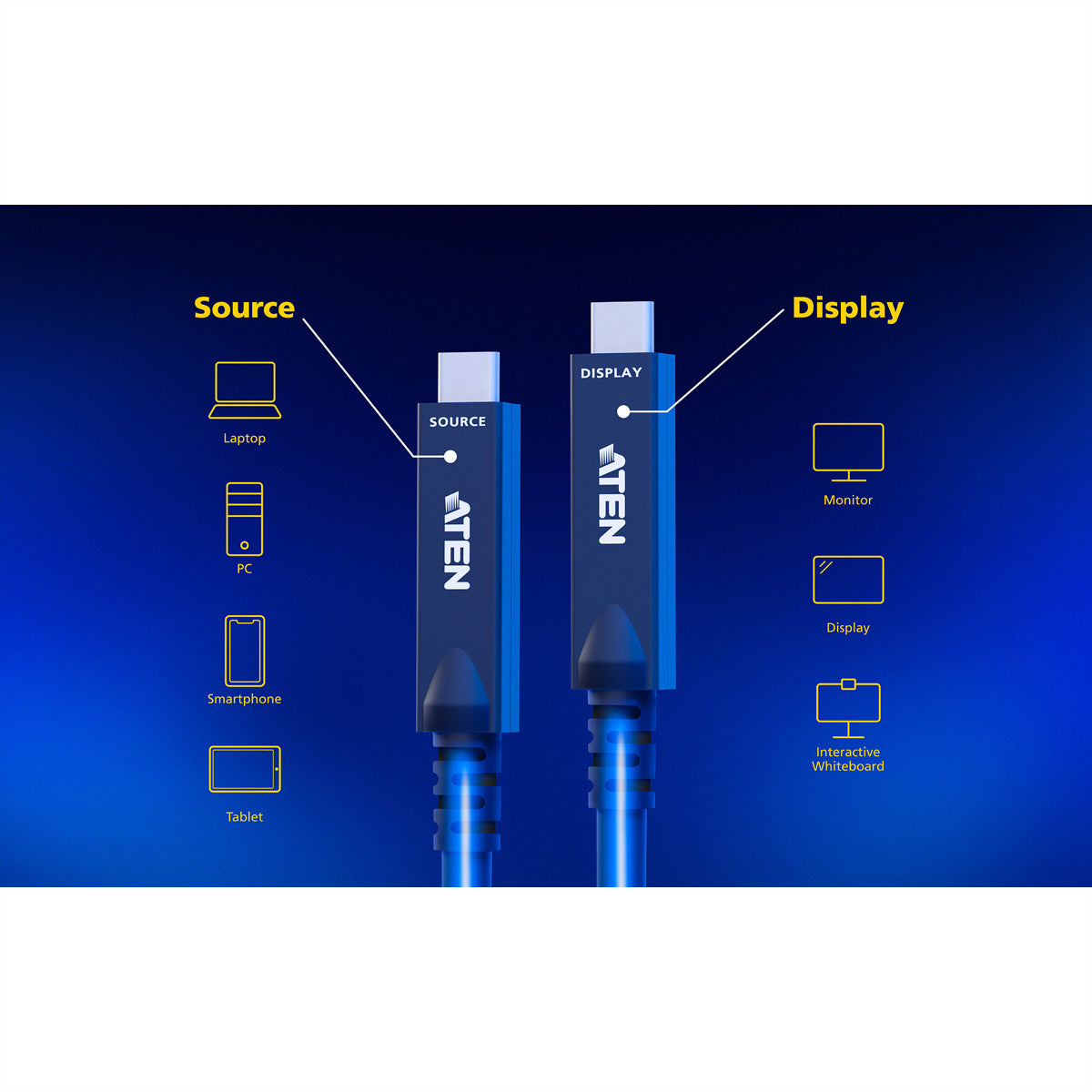 ATEN USB-C auf USB-C Kabel – USB 3.2 Gen 2 (10 Gbit/s) – 15 m – PD 60 W – 4K/60 (DP 1.4/2.1) – Schwarz