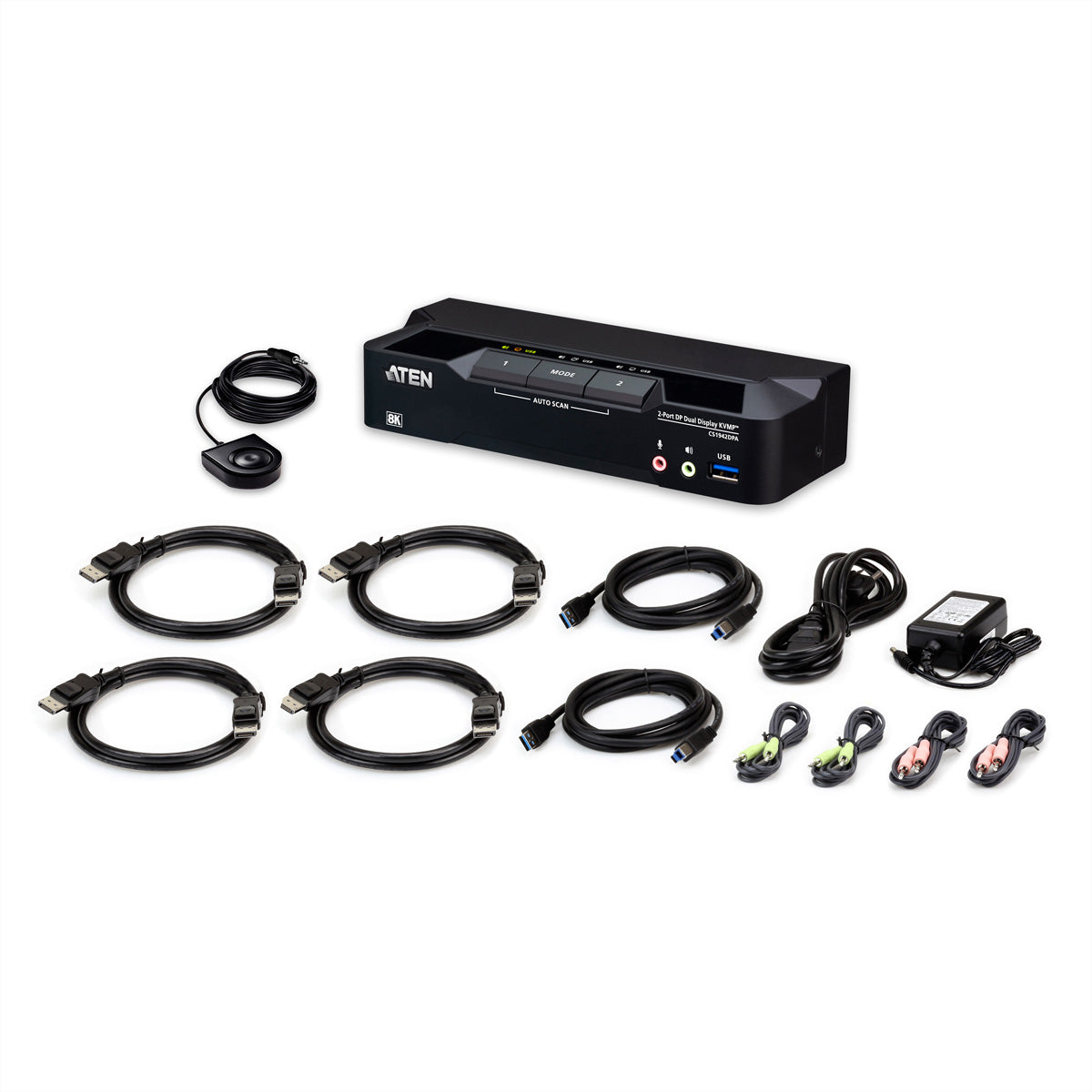 ATEN CS1942DPA – KVM-Switch – 2-Port, Dual-Display (2×DP), 8K/60 Hz, USB 3.1 Gen1 (5 Gbit/s)