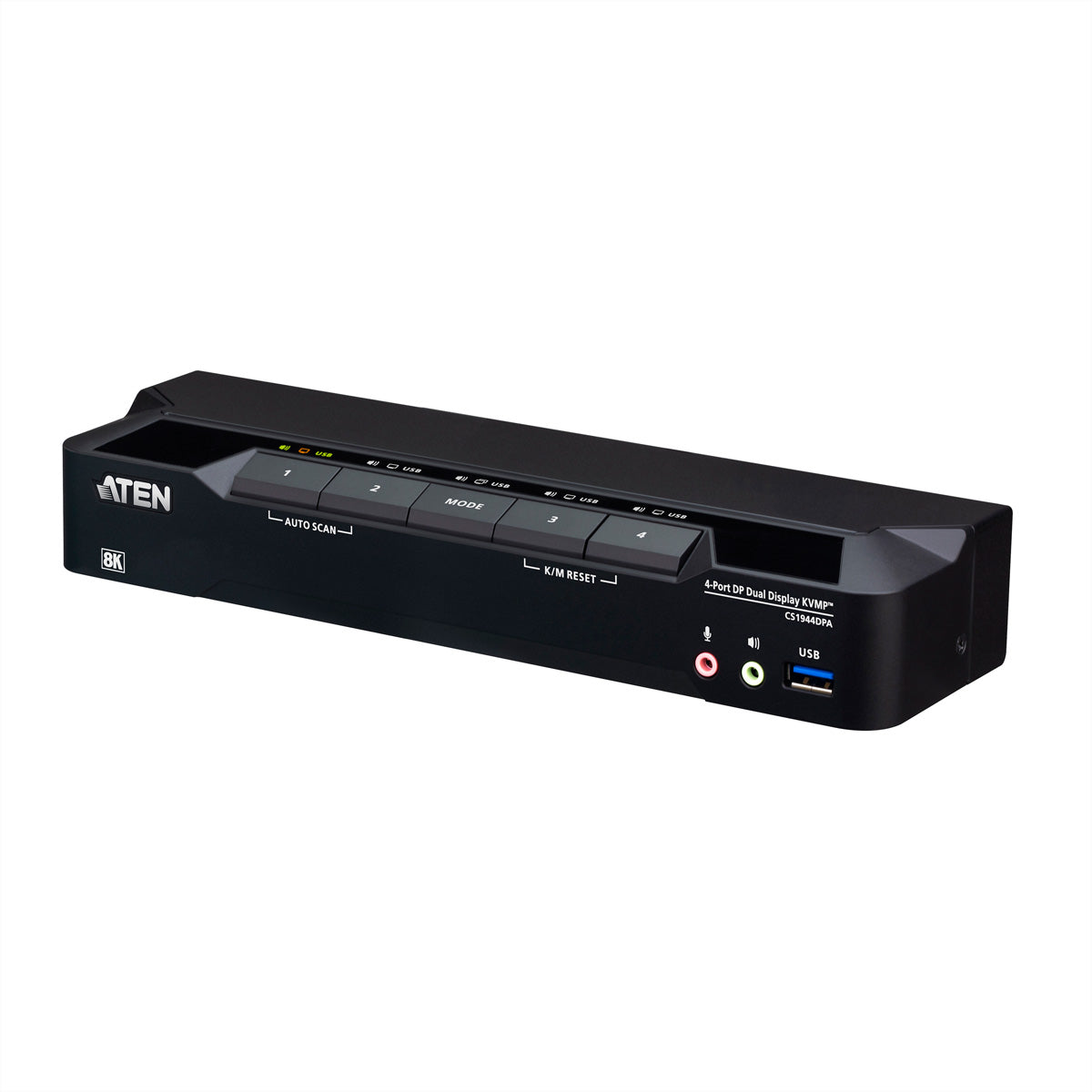 ATEN CS1944DPA – KVM-Switch (Dual-Display) – 4-Port, 8×DP, USB-3.0-Hub 5 Gbit/s, 8K@60, 4K@120, Schwarz