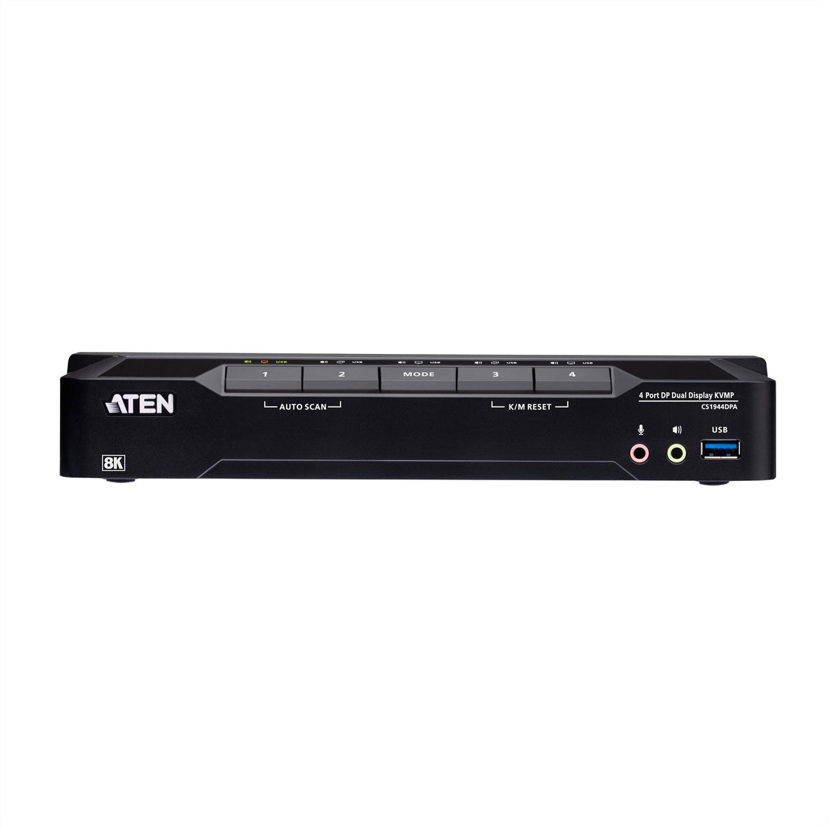 ATEN CS1944DPA – KVM-Switch (Dual-Display) – 4-Port, 8×DP, USB-3.0-Hub 5 Gbit/s, 8K@60, 4K@120, Schwarz