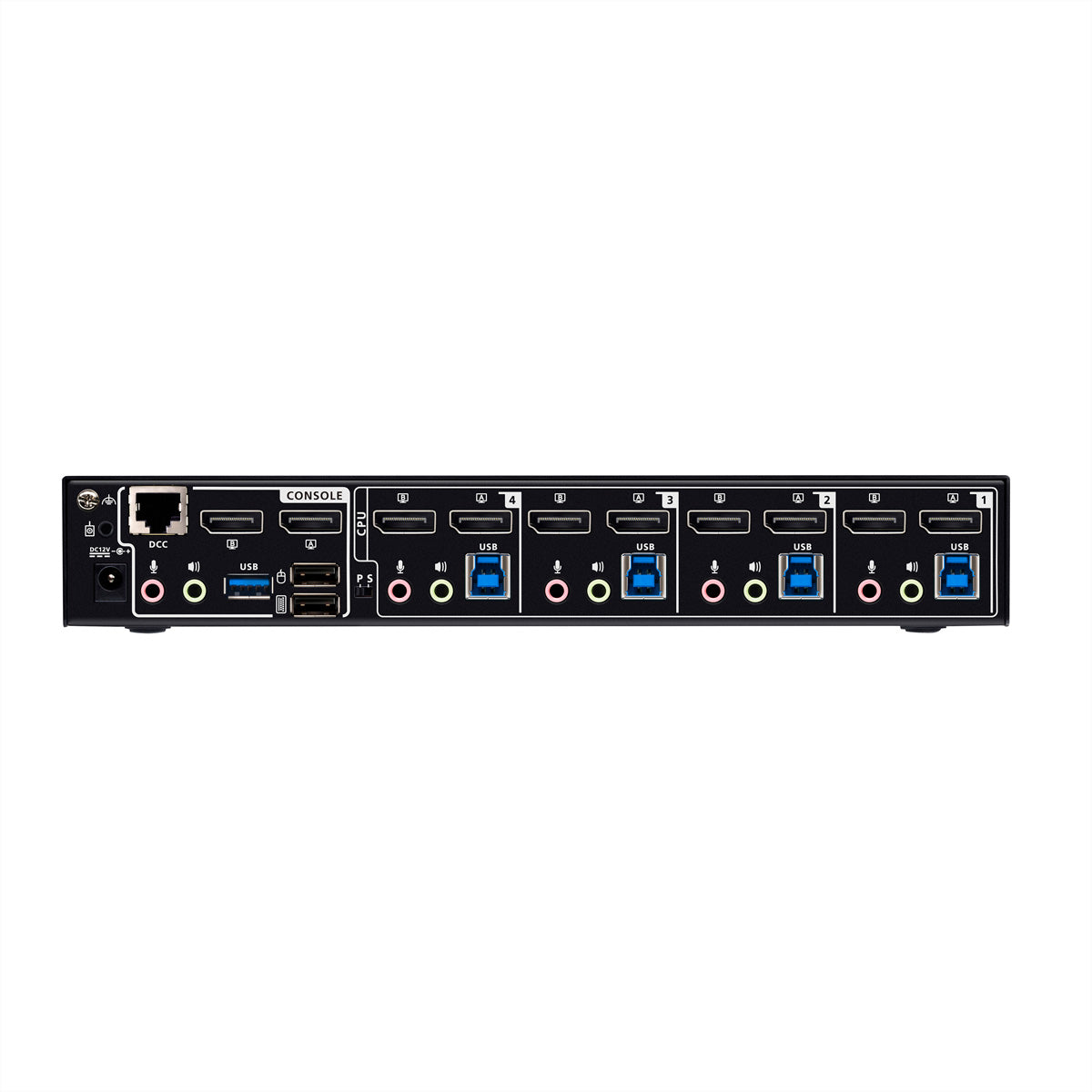 ATEN CS1944DPA – KVM-Switch (Dual-Display) – 4-Port, 8×DP, USB-3.0-Hub 5 Gbit/s, 8K@60, 4K@120, Schwarz