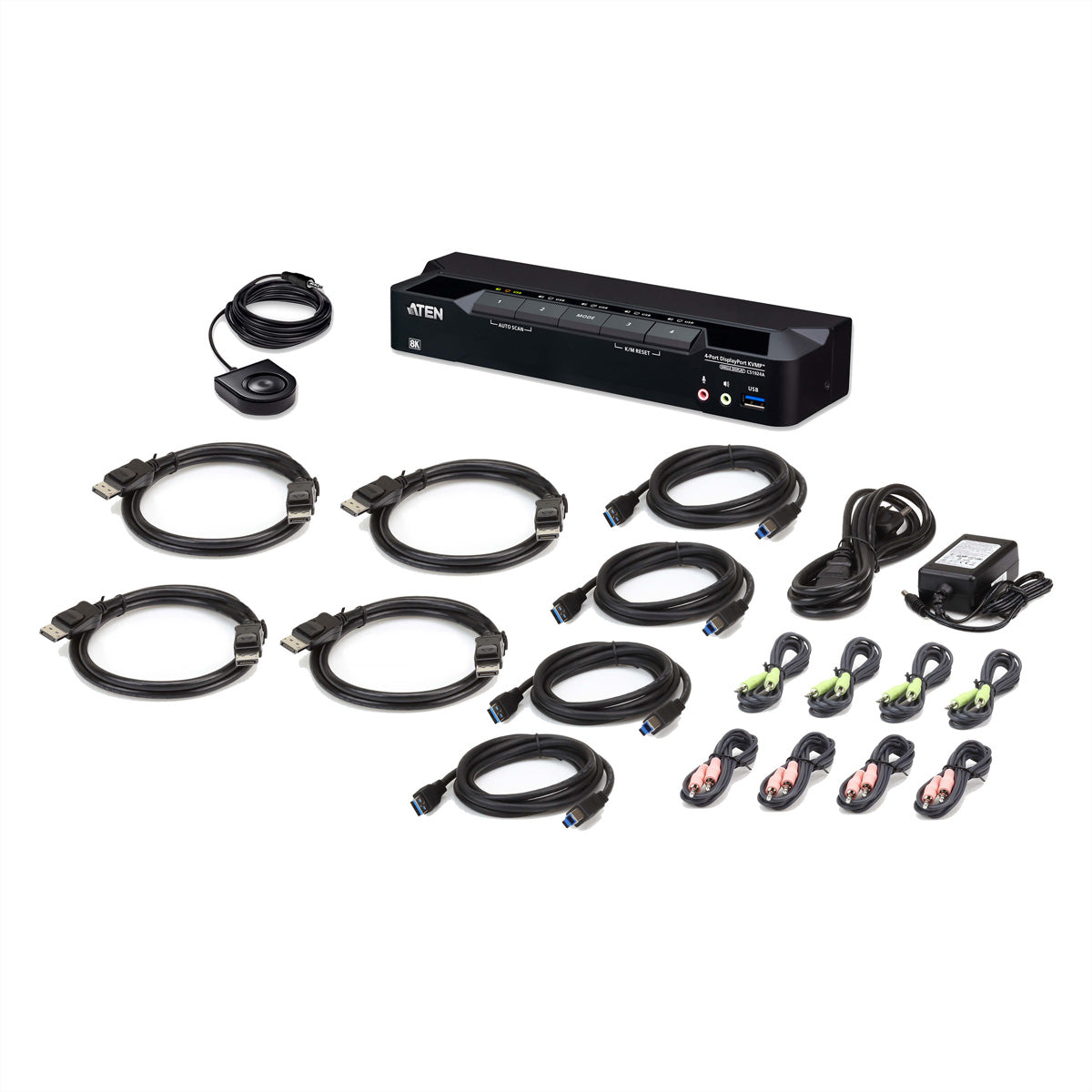 ATEN CS1924A KVM-Switch – DP (8K), 2× USB-A, 4× USB-B, 3,5 mm Audio