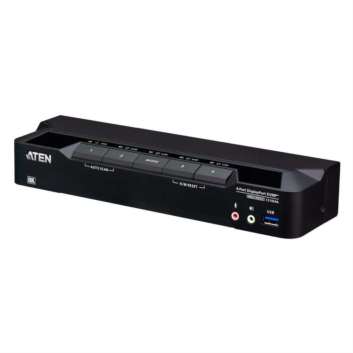 ATEN CS1924A KVM-Switch – DP (8K), 2× USB-A, 4× USB-B, 3,5 mm Audio