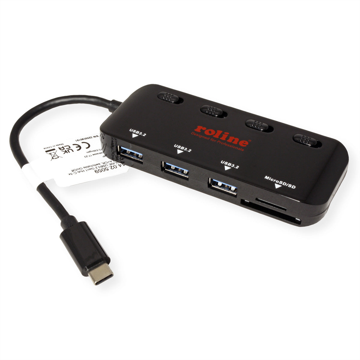 ROLINE USB-Hub – USB-C, 3× USB-A, microSD, für Tablet/Notebook/PC