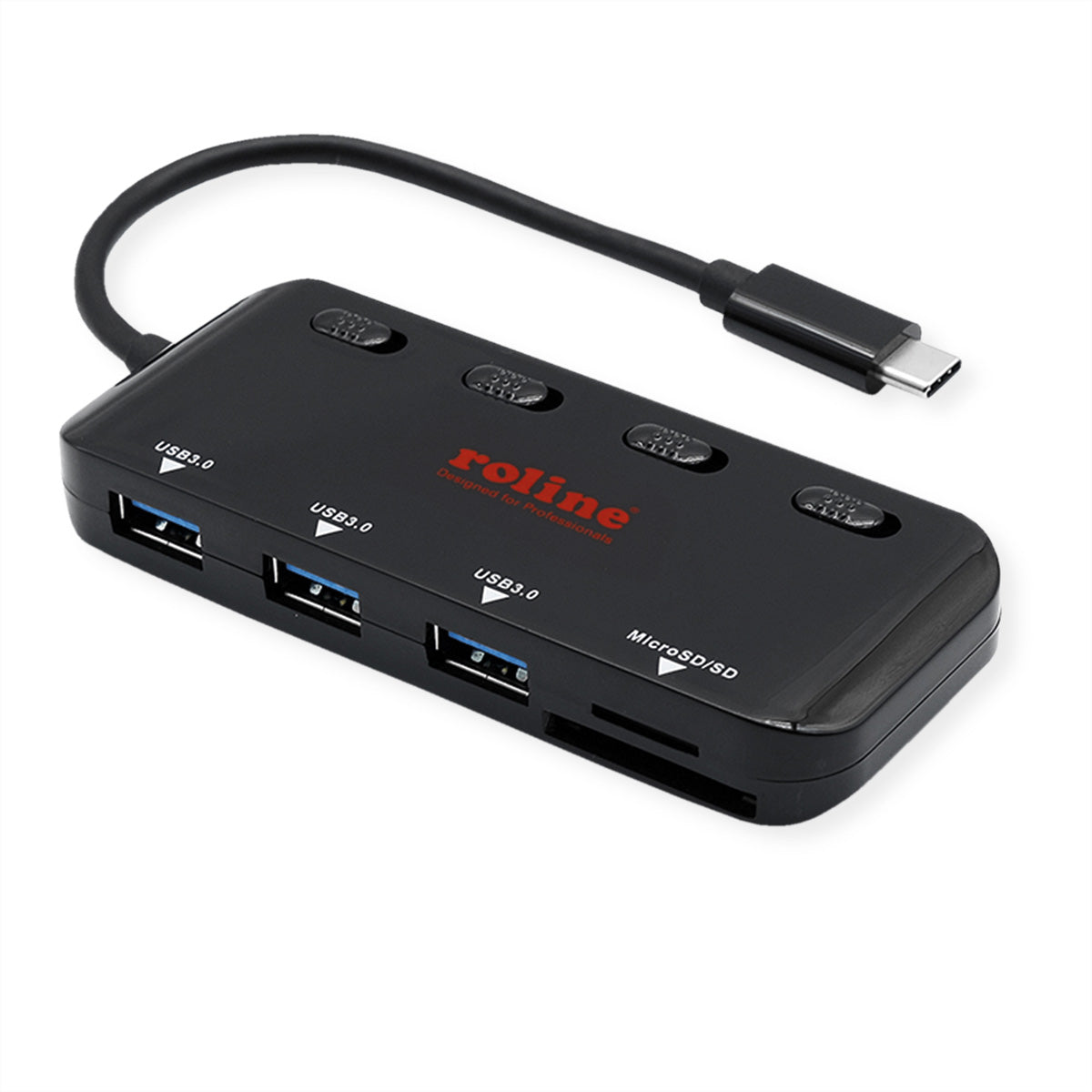 ROLINE USB-Hub – USB-C, 3× USB-A, microSD, für Tablet/Notebook/PC