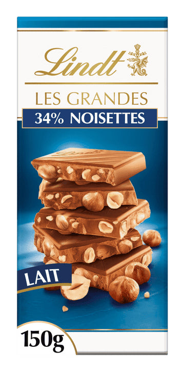 Lindt LES GRANDES Schokolade – Haselnuss – 3 × 150 g