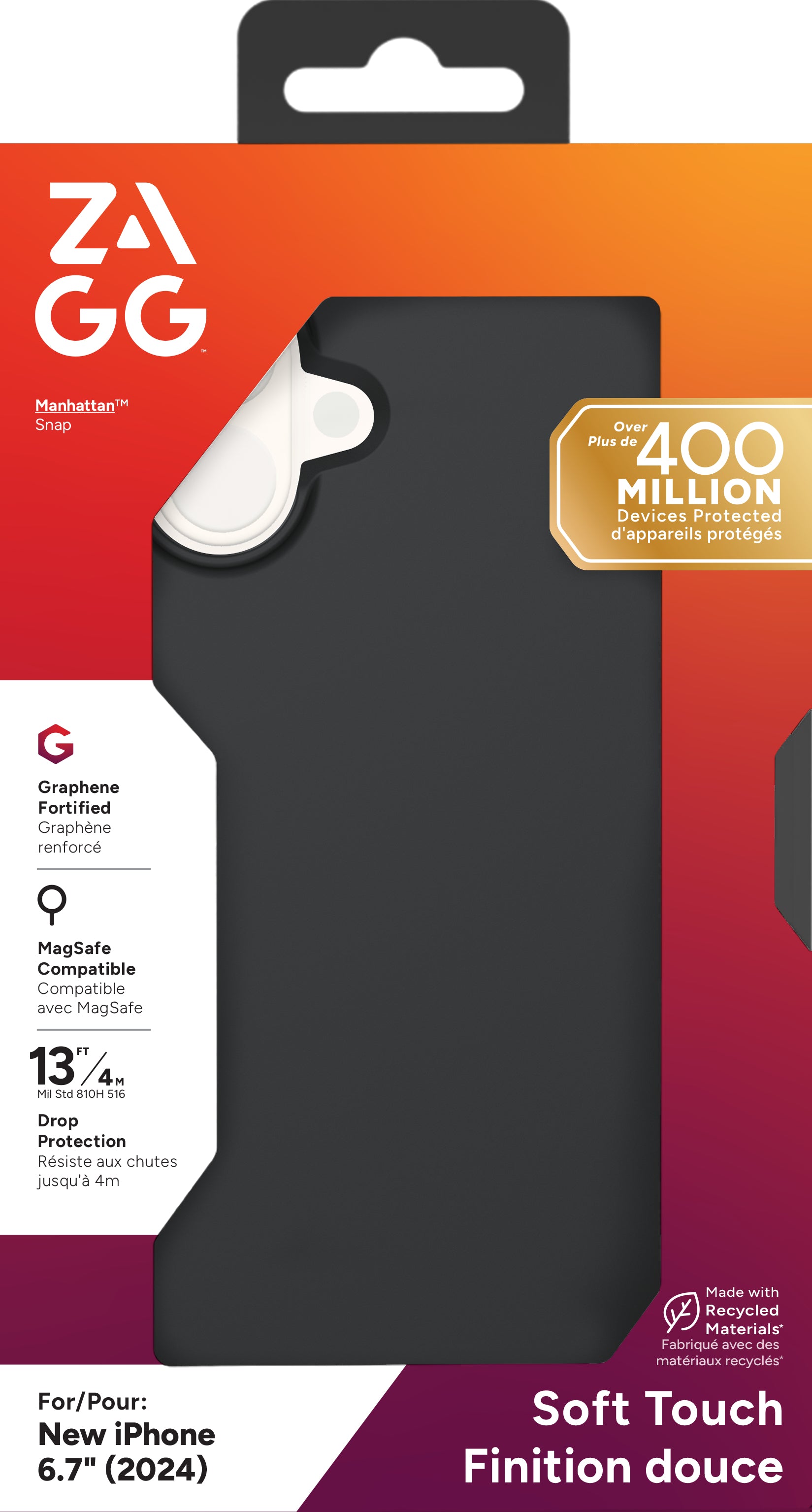ZAGG Backcover Manhattan – für Apple iPhone 16 Plus – schwarz – Snap-/Lock-Verschluss