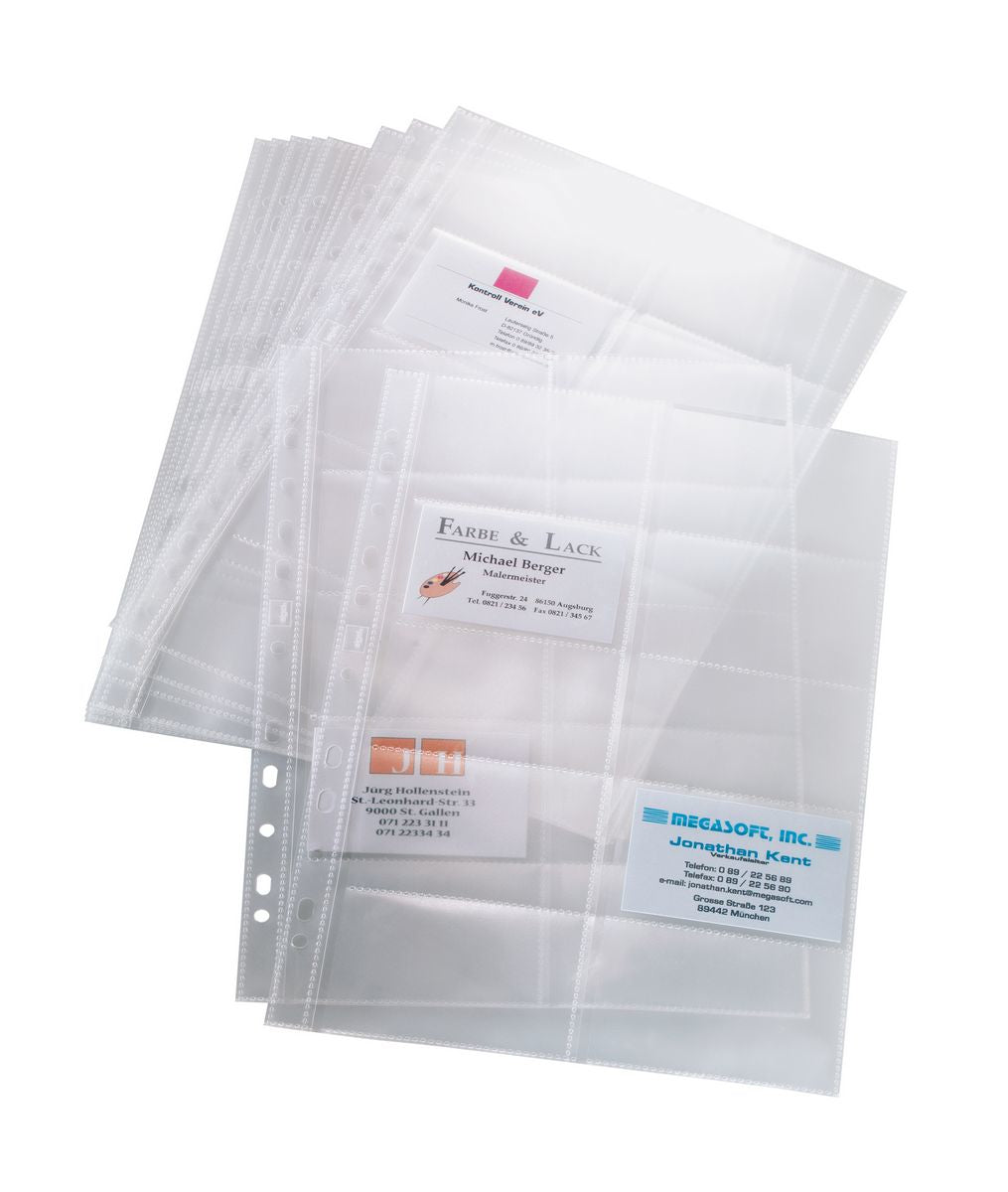 Sigel Visitenkarten-Zeigetaschen – 200 Karten, für 90 × 58 mm, transparent, Kunststoff, 10 Stück