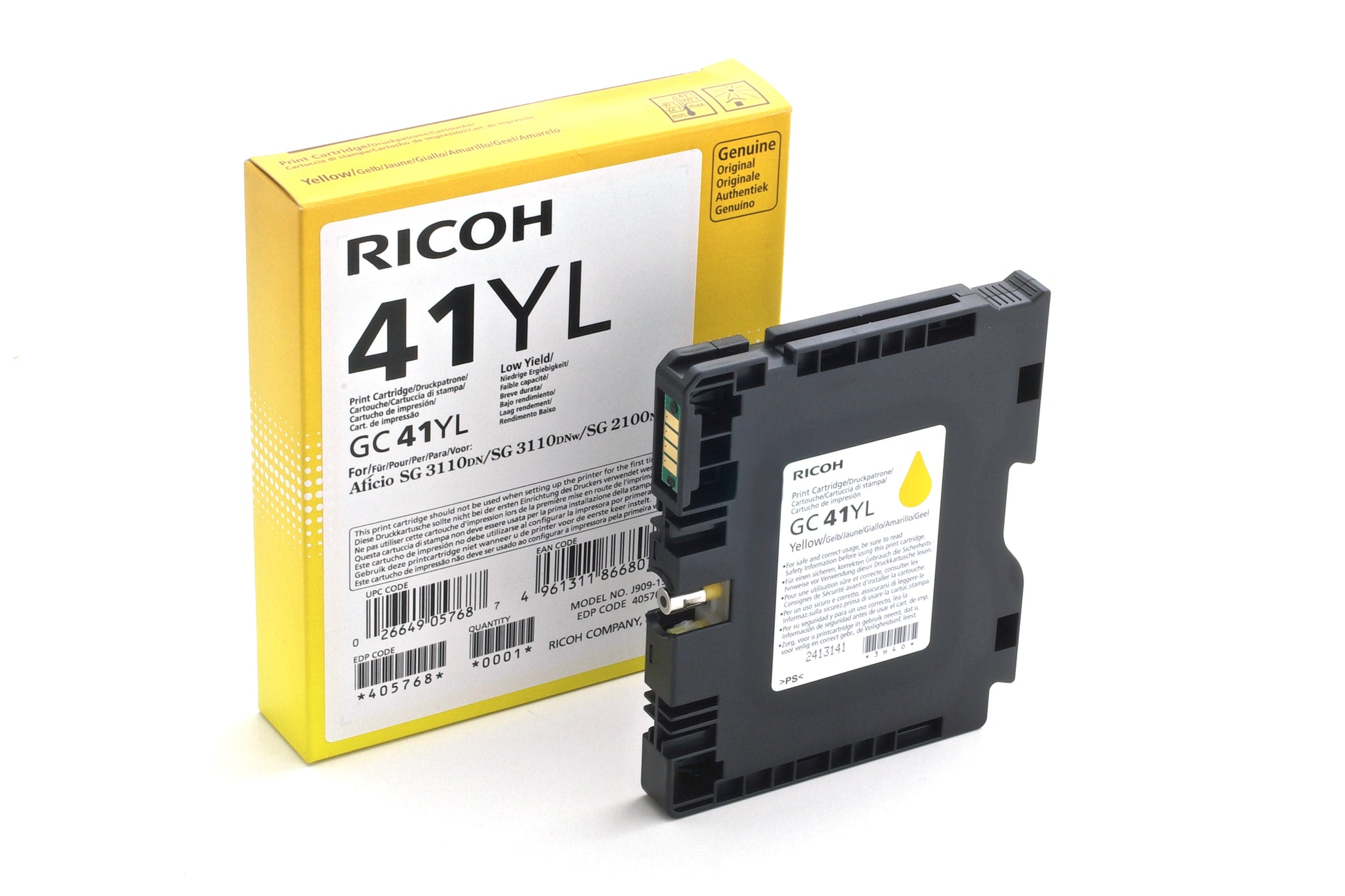 Ricoh 405768 Gelbe Tintenpatrone (Original) – 600 Seiten – für Ricoh SG 2100N/3110DN/3110DNw …