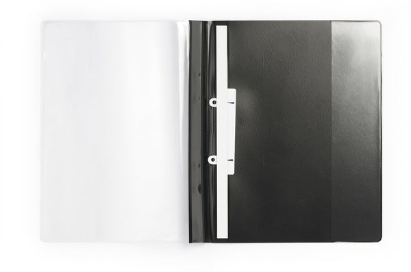 Durable DURAPLUS DE LUXE Schnellhefter für A4, Kunststoff, Schwarz – Transparenter Vorderdeckel – Bis 200 Blätter